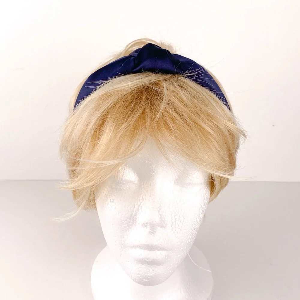 Navy satin headband women's unbranded hair band navy blue satin with knot detail